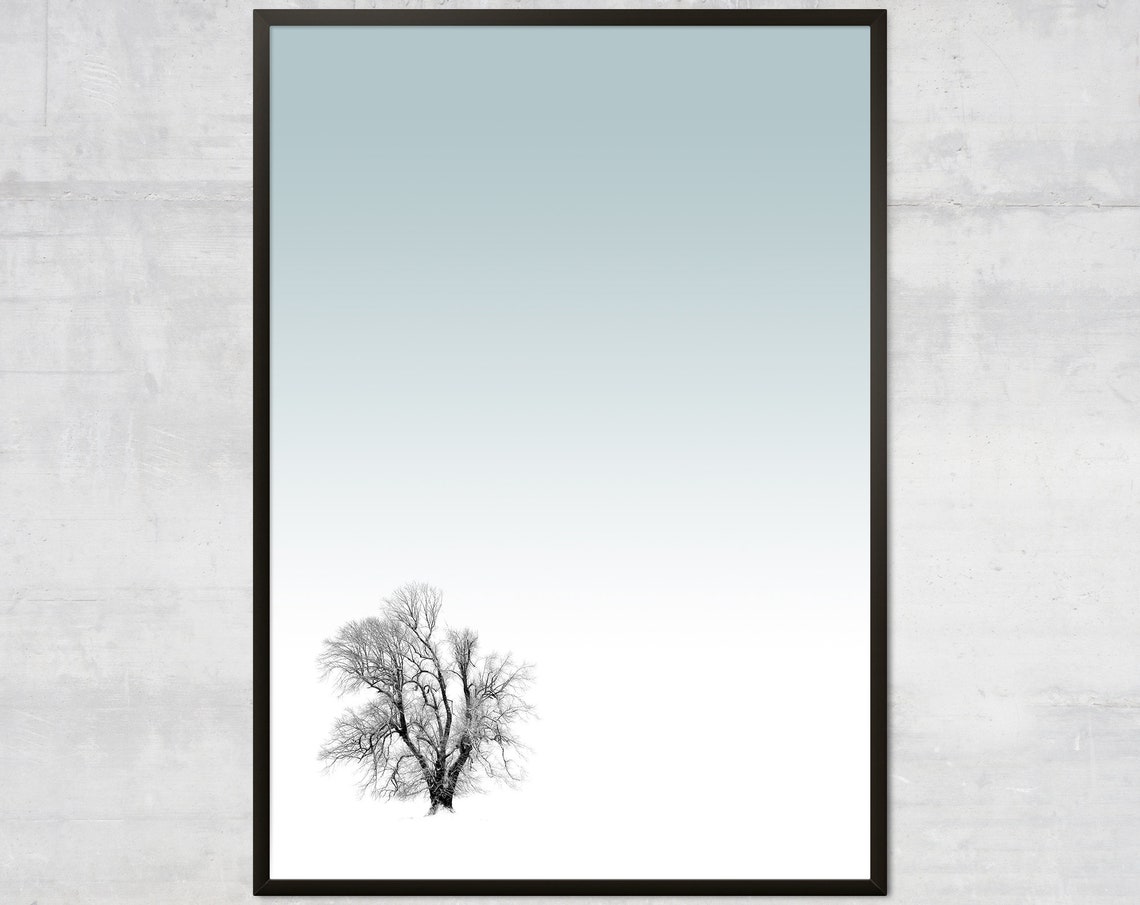 Lone Winter Tree Snow Minimalist Scandinavian Nature Wall Art