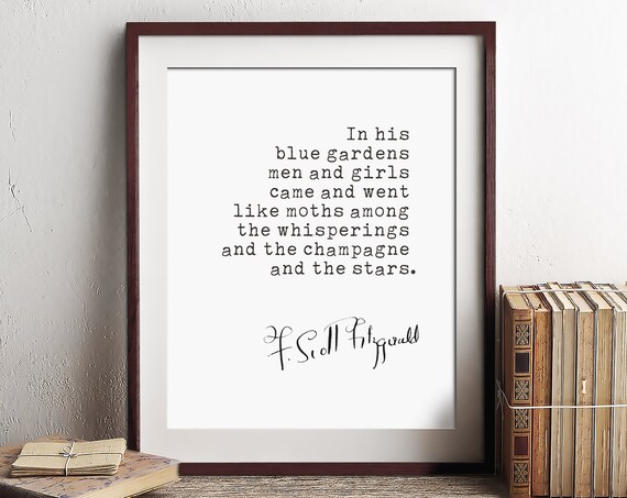 F Scott Fitzgerald The Great Gatsby Blue Gardens Typewriter Quote Poster