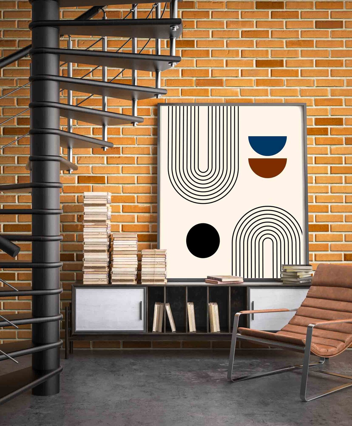 Arch Deco Line Art Abstract Cream Mid Century Geometric Design Poster - Image 2