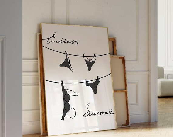 Endless Summer Black Bikini Clothesline Script Minimal Poster