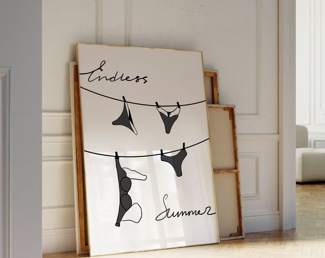 Endless Summer Black Bikini Clothesline Script Minimal Poster