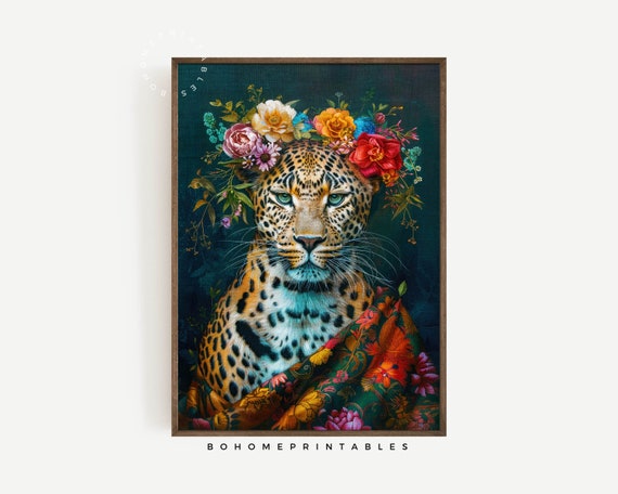 Leopard Animal Print Maximalist Decor Maximalist Wall Art Eclectic Decor Colorful Print Flower Art Trendy Wall Print Bedroom Wall Decor
