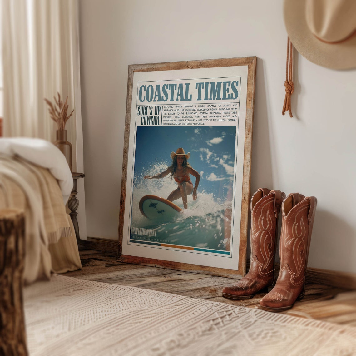 Surfs Up Cowgirl Coastal Times Retro Surf Newspaper Art Poster - Image 2