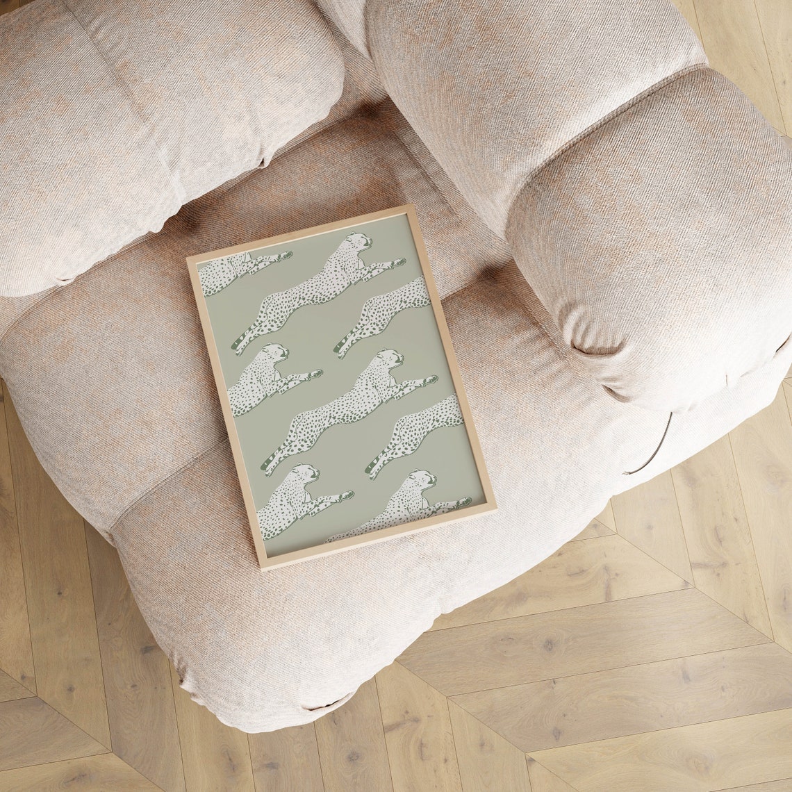 Sage Green Leaping Leopard Pattern Trendy Animal Wall Poster - Image 3