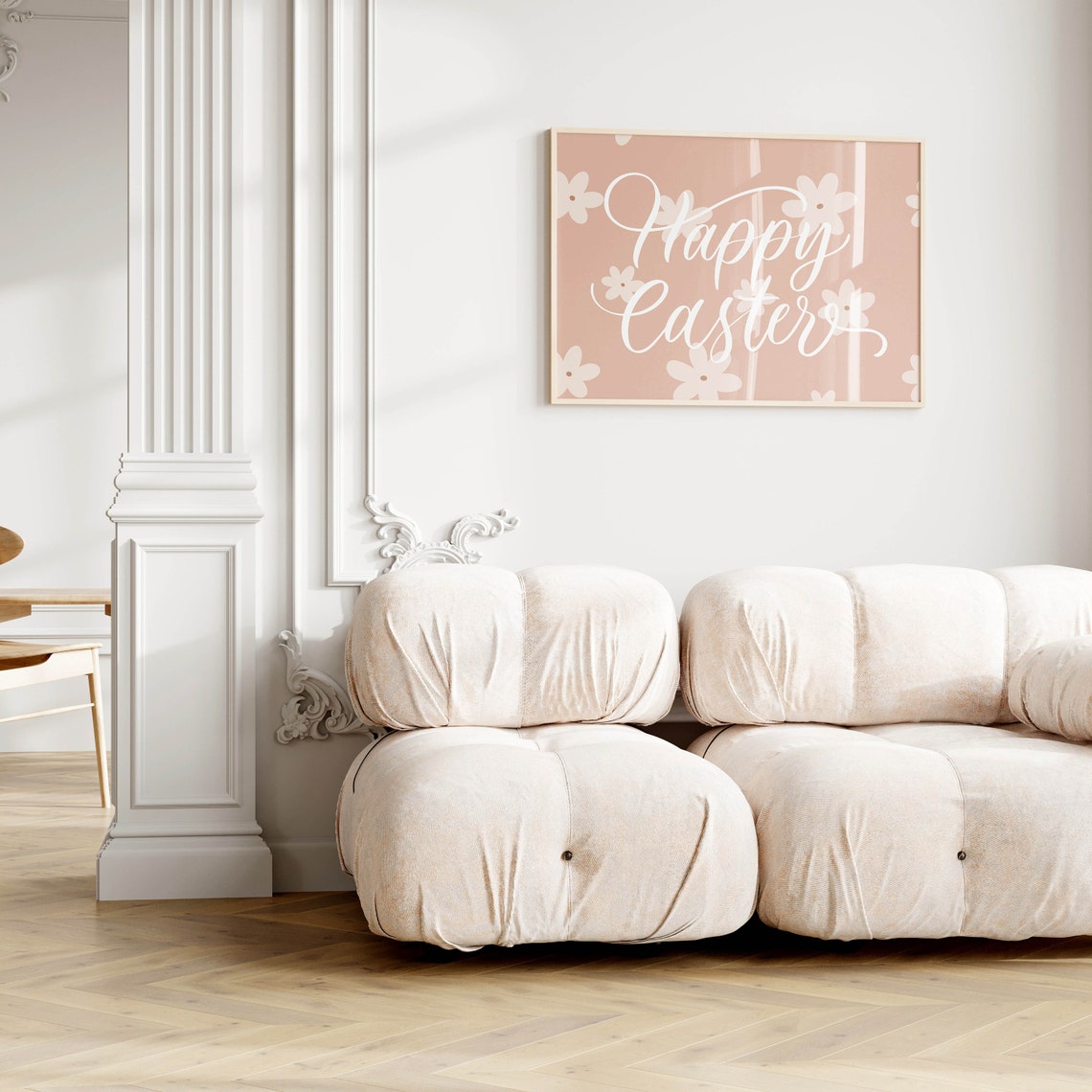 Blush Pink Happy Easter Elegant Floral Script Spring Wall Poster - Image 2