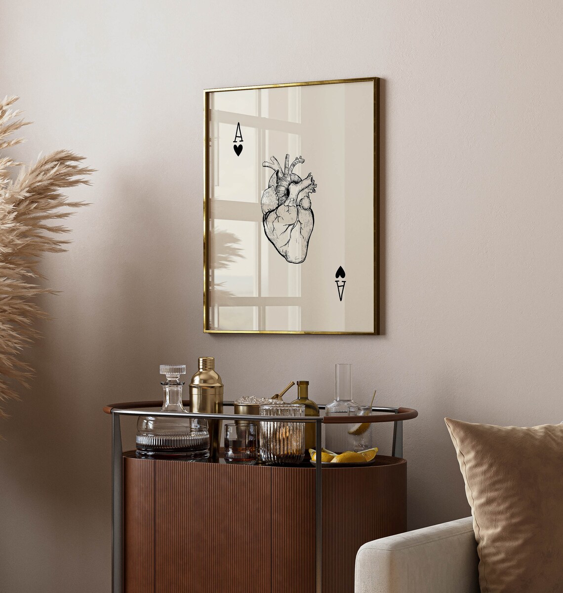 Ace of Hearts Retro Art Print, Black and White - Image 2