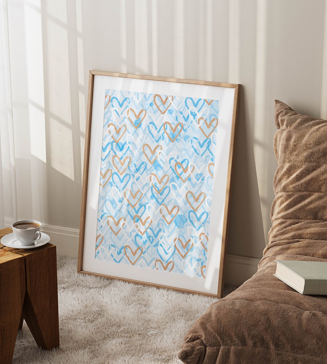 Blue Hearts Preppy Art Print for Dorm Decor