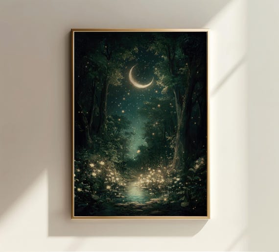 Whimsical Wall Art Landscape Painting Whimsigoth Room Decor Forest Painting Dark Aesthetic Wall Art Moody Art Print Dark Cottagecore Decor