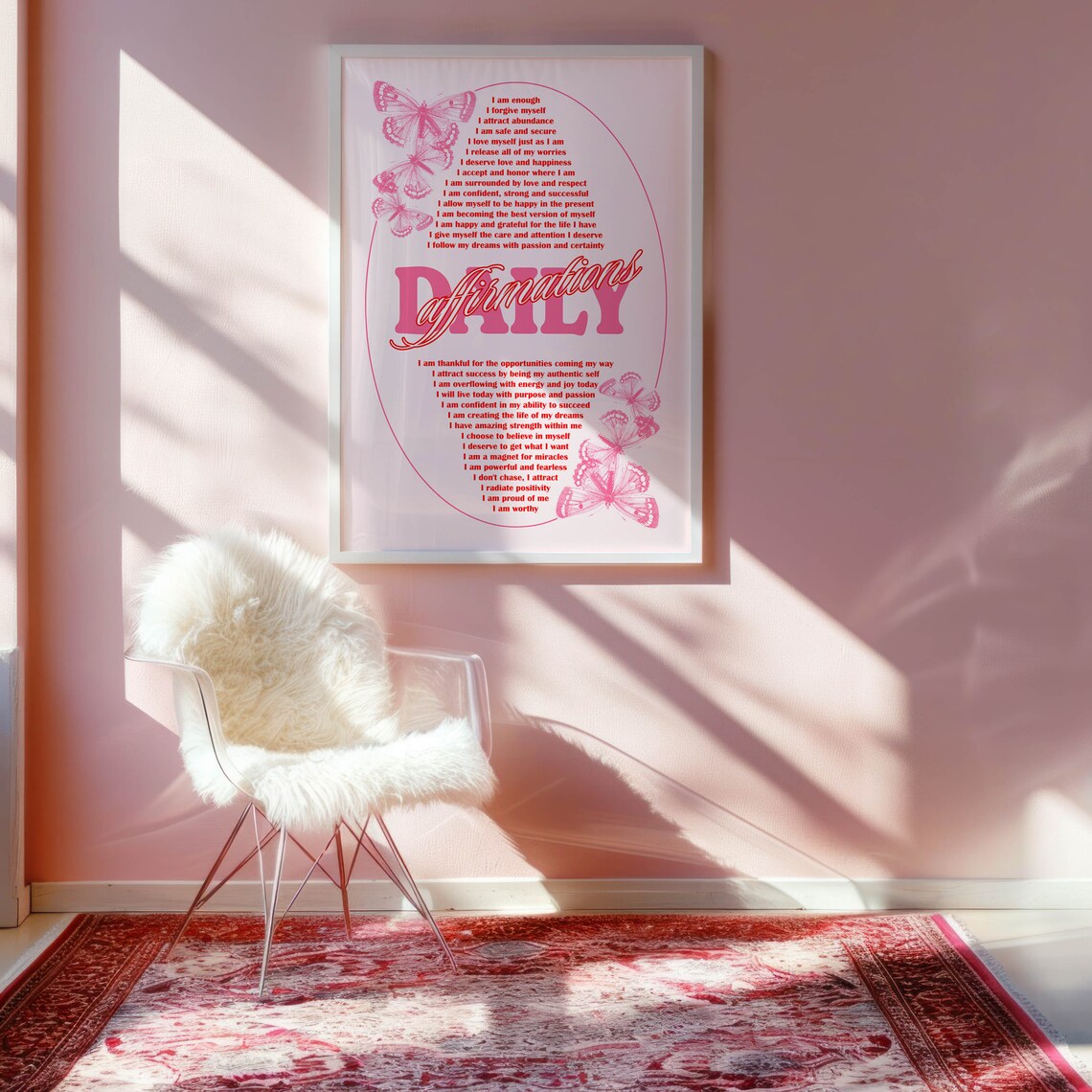 Daily Affirmations Pink Butterfly Self Love Motivational Quote Poster - Image 2