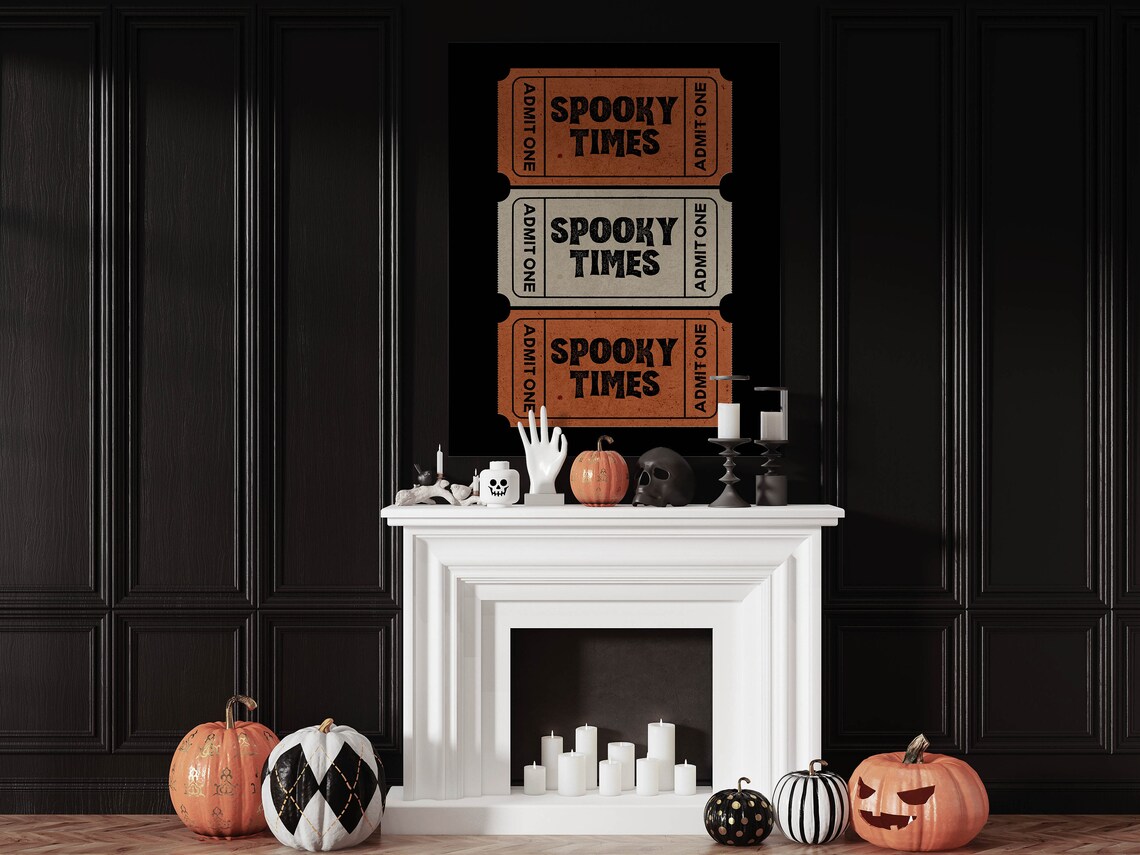 Spooky Times Admit One Tickets Trio Vintage Halloween Party Poster - Image 2
