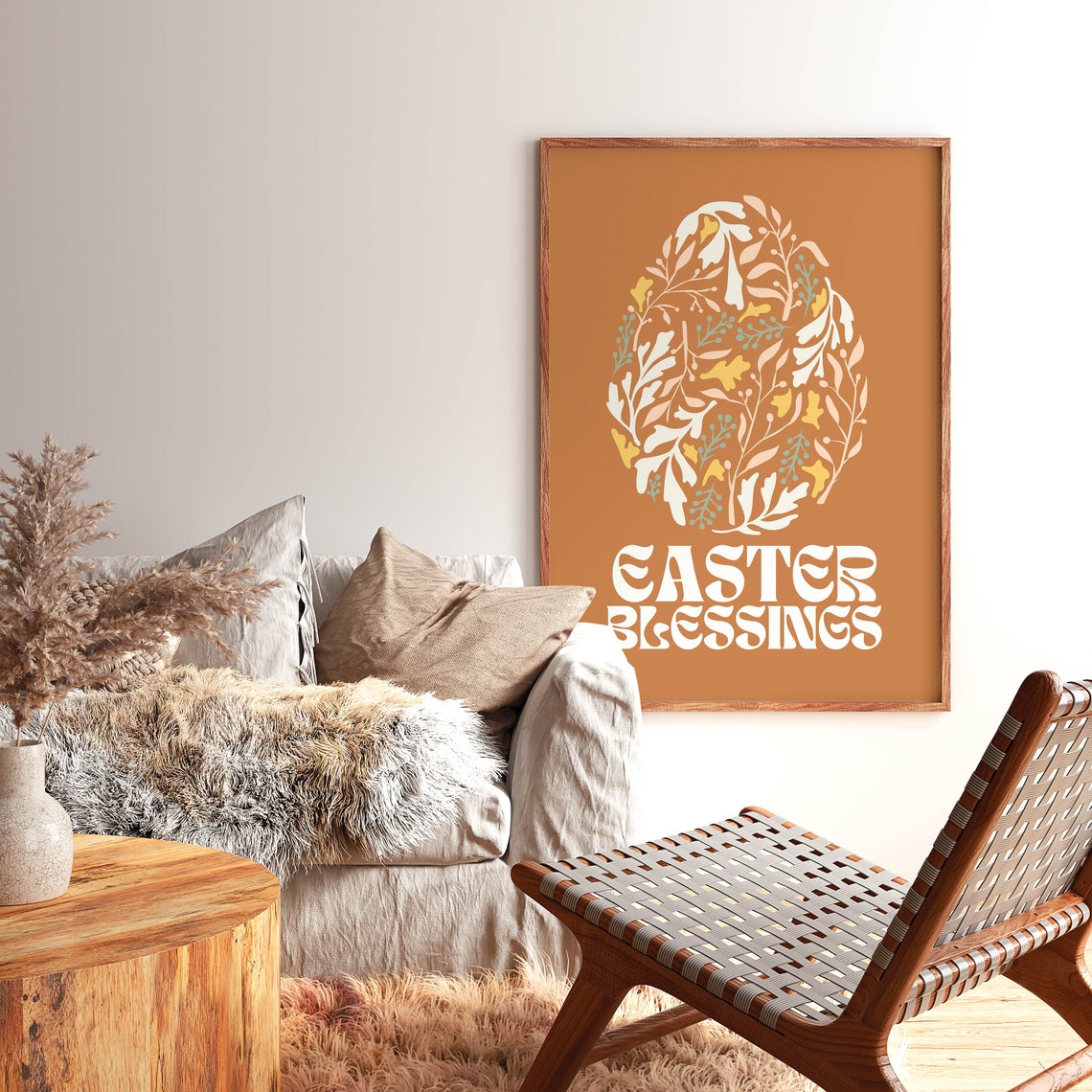 Easter Blessings Botanical Egg Terracotta Christian Art Poster - Image 2