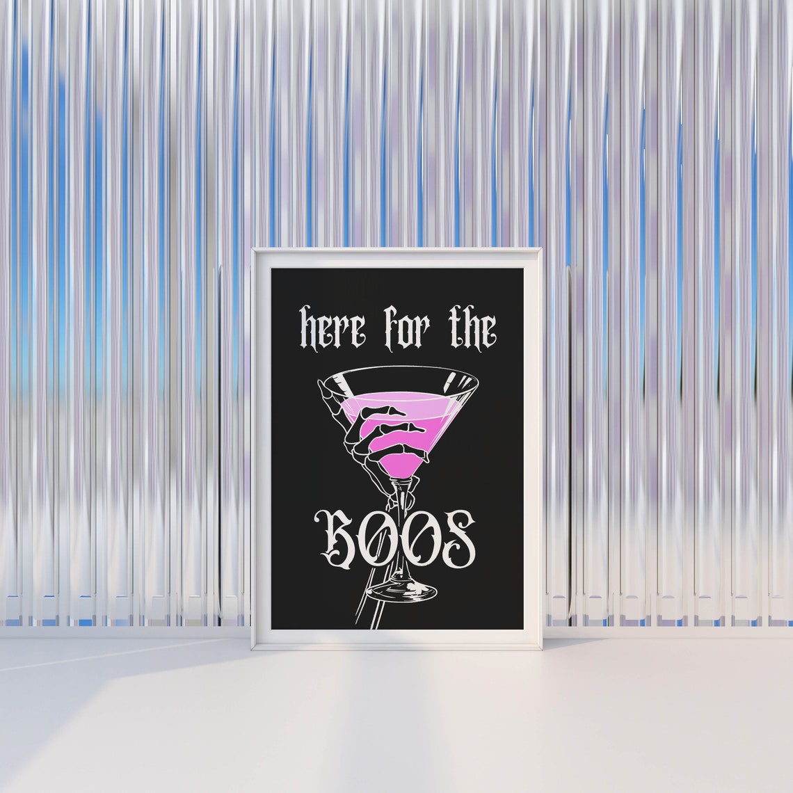 Here For The Boos Skeleton Hand Pink Martini Halloween Art Poster - Image 2
