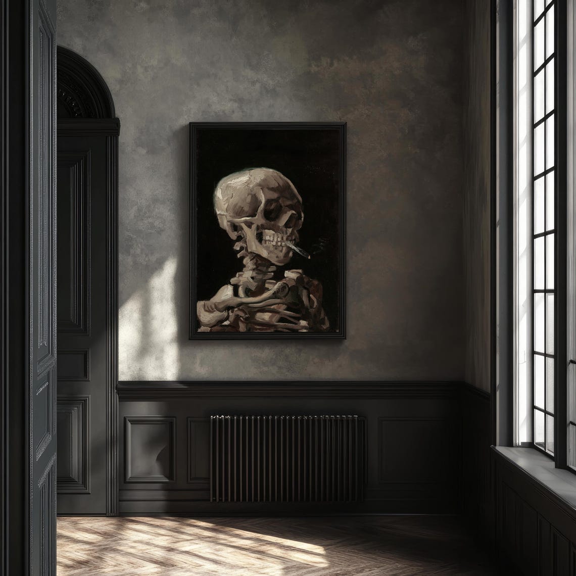 Van Gogh Skull with Burning Cigarette Vintage Dark Art Poster - Image 2