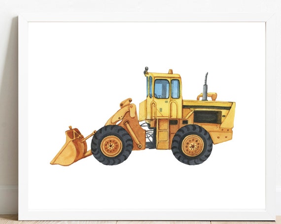 Wheeled Loader Watercolor Print Construction Nursery Art