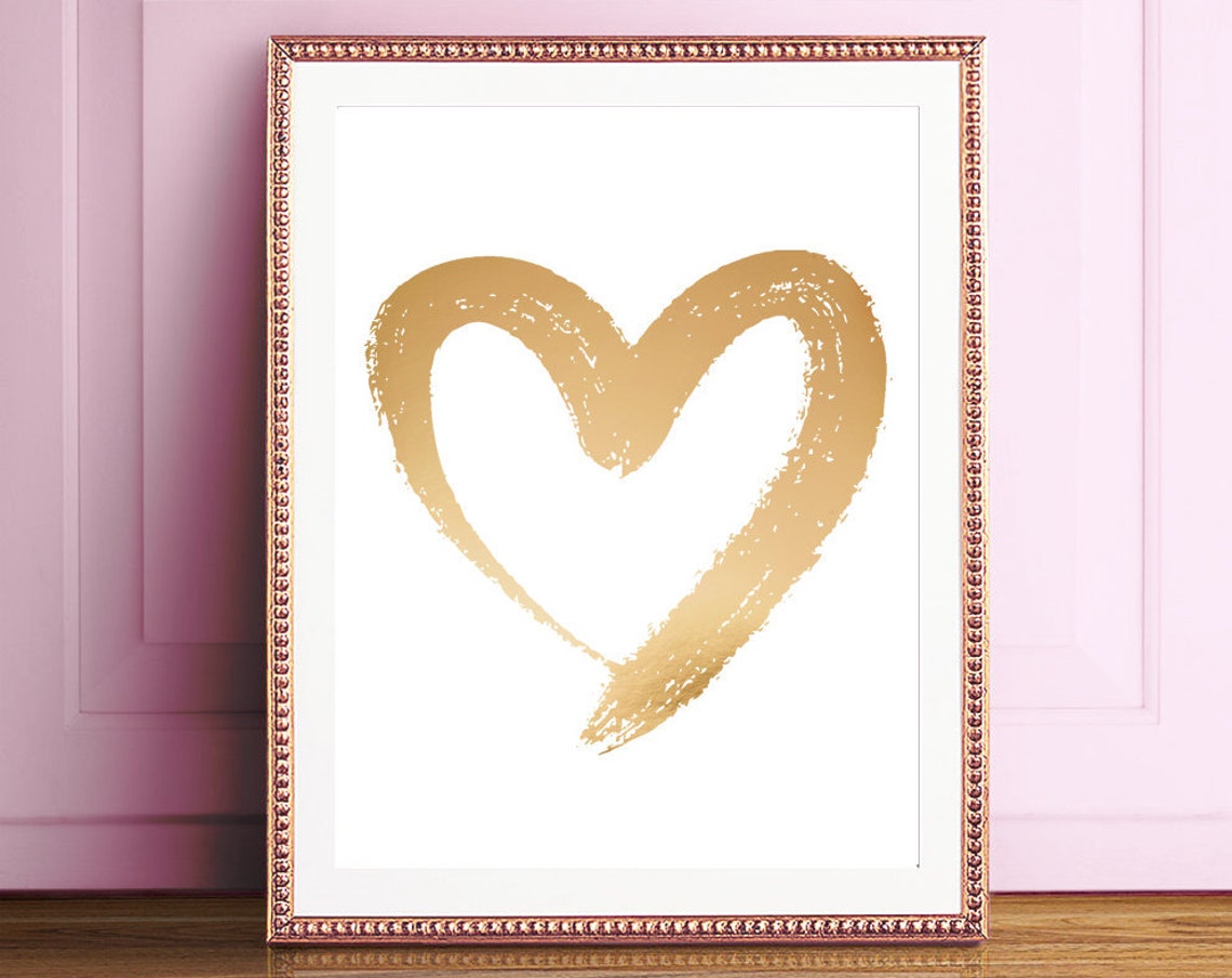 Real Gold Foil Heart Print Teen Wall Art Heart Art Heart Nursery Decor Bedroom Decor Art Print Pink Gold Baby Shower Gift Wall Art