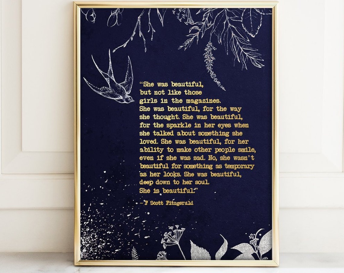 She Was Beautiful Quote Art Print, F. Scott Fitzgerald