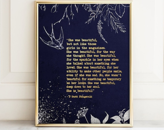 She Was Beautiful Quote Art Print, F. Scott Fitzgerald