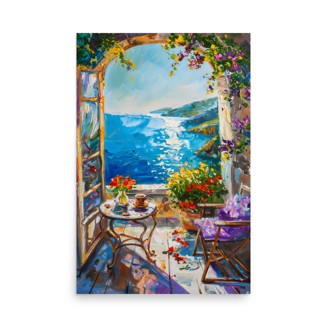 Henri Matisse Style Open Window Blue Ocean Terrace Coffee Poster - Image 3