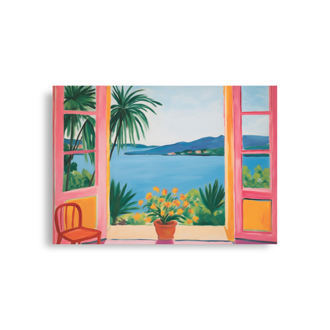 Henri Matisse Style Pink Window Palm Trees Blue Bay View Poster - Image 3