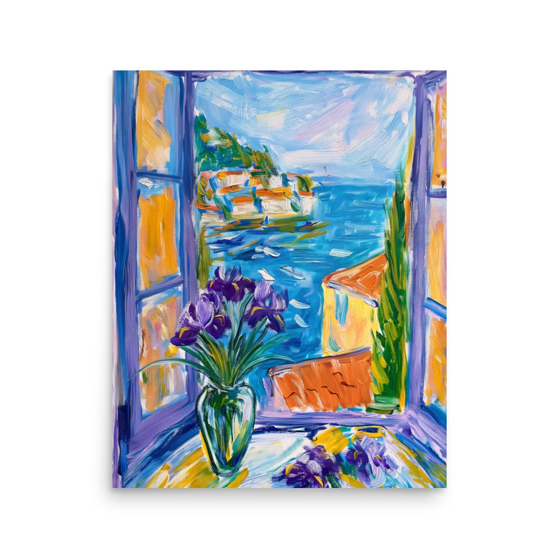 Henri Matisse Style Purple Irises Coastal Town Window Art Poster - Image 5