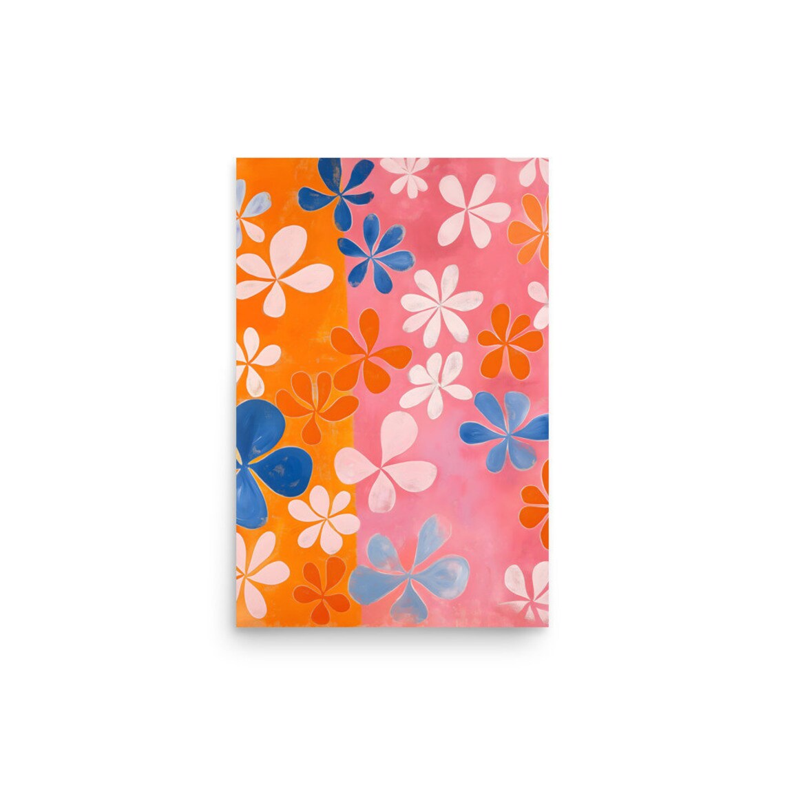 Retro Flower Market Pattern Orange Pink Mid Century Floral Poster - Image 2