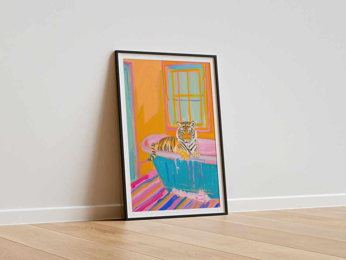 Tiger In Bath Poster, Maximalist Bathroom Print - Image 3