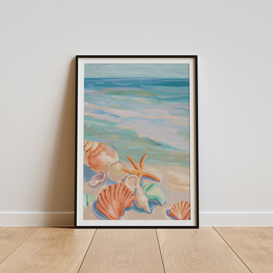 Beach Seashells Starfish Turquoise Shoreline Coastal Art Poster - Image 4