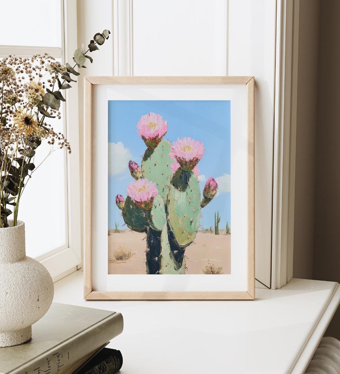 Prickly Pear Cactus Painting Pink Blooms Desert Botanical Poster - Image 3