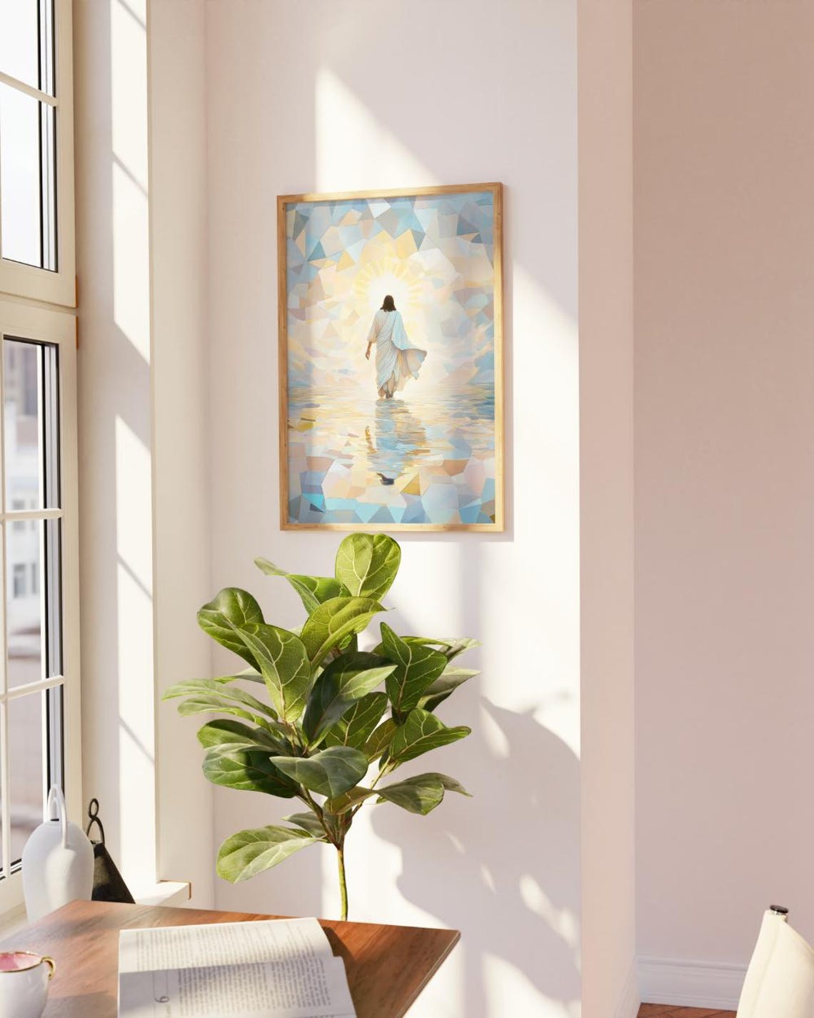 Jesus Walking On Water Toward A Radiant Sunrise Mosaic Poster - Image 3