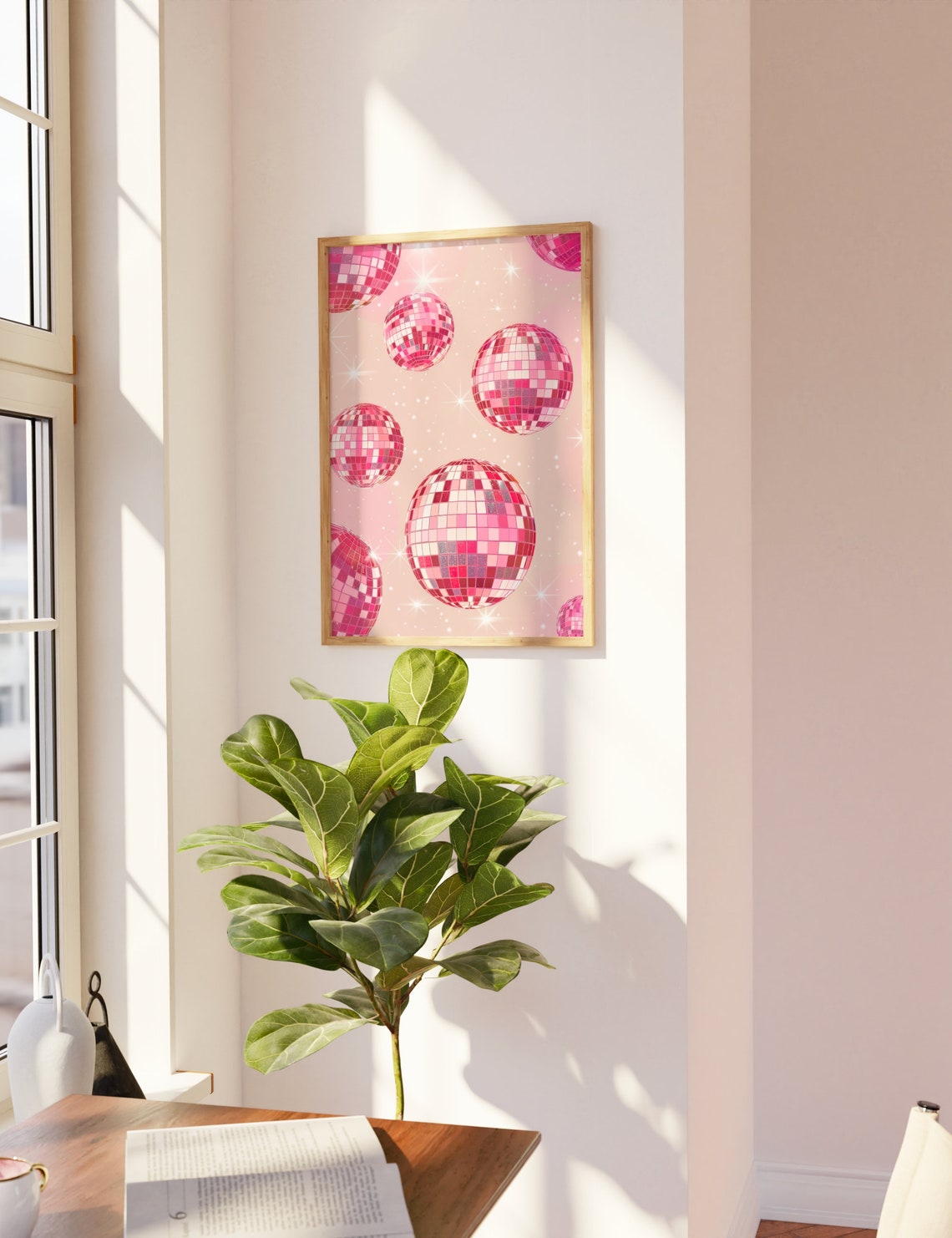 Pink Disco Balls Retro Party Pattern Sparkly Blush Preppy Wall Art - Image 2