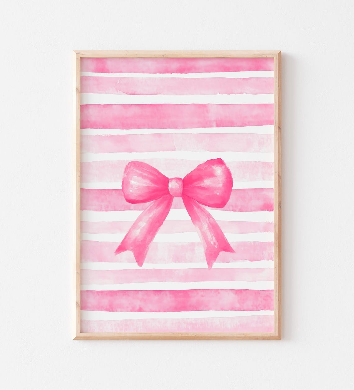 Pink Bow on Pink Stripes Watercolor Coquette Girly Room Wall Art - Image 2