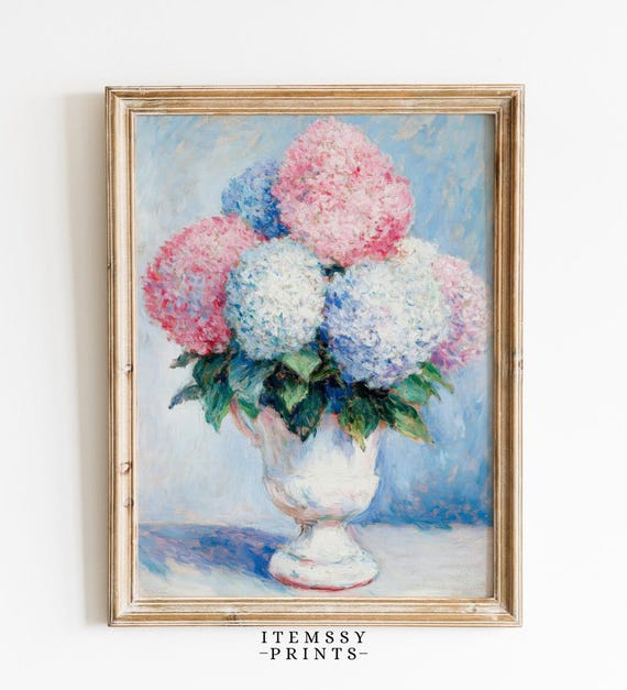 Hydrangea Art Print Vintage Botanical Floral Decor Moody Painting Wall Art For Living Room Trending Home Style
