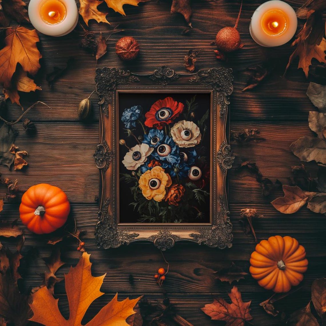 Dark Moody Flower Bouquet with Eyeballs Creepy Weirdcore Art Print - Image 4