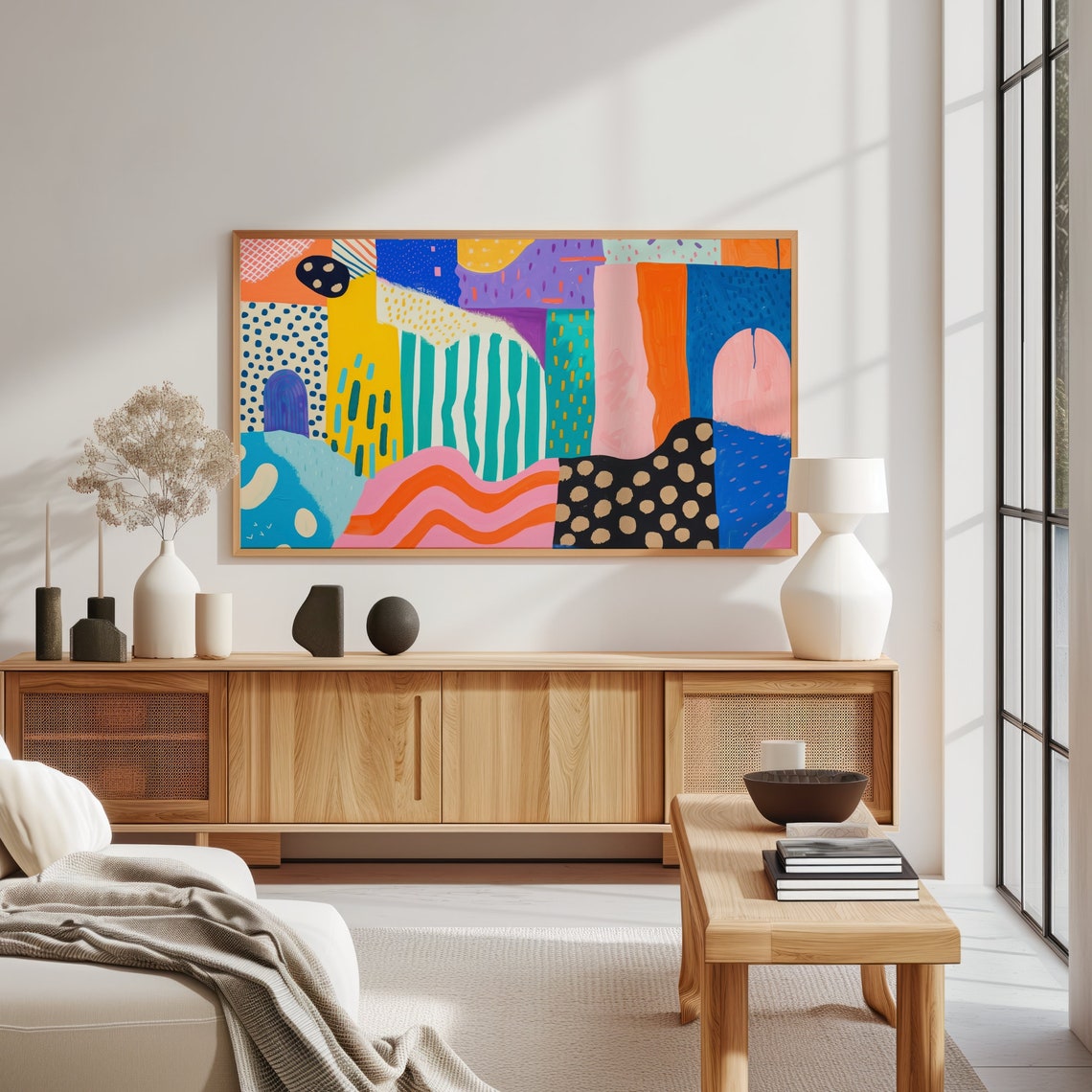 Colorful Abstract Geometric Collage Pink Orange Teal Modern Poster - Image 3