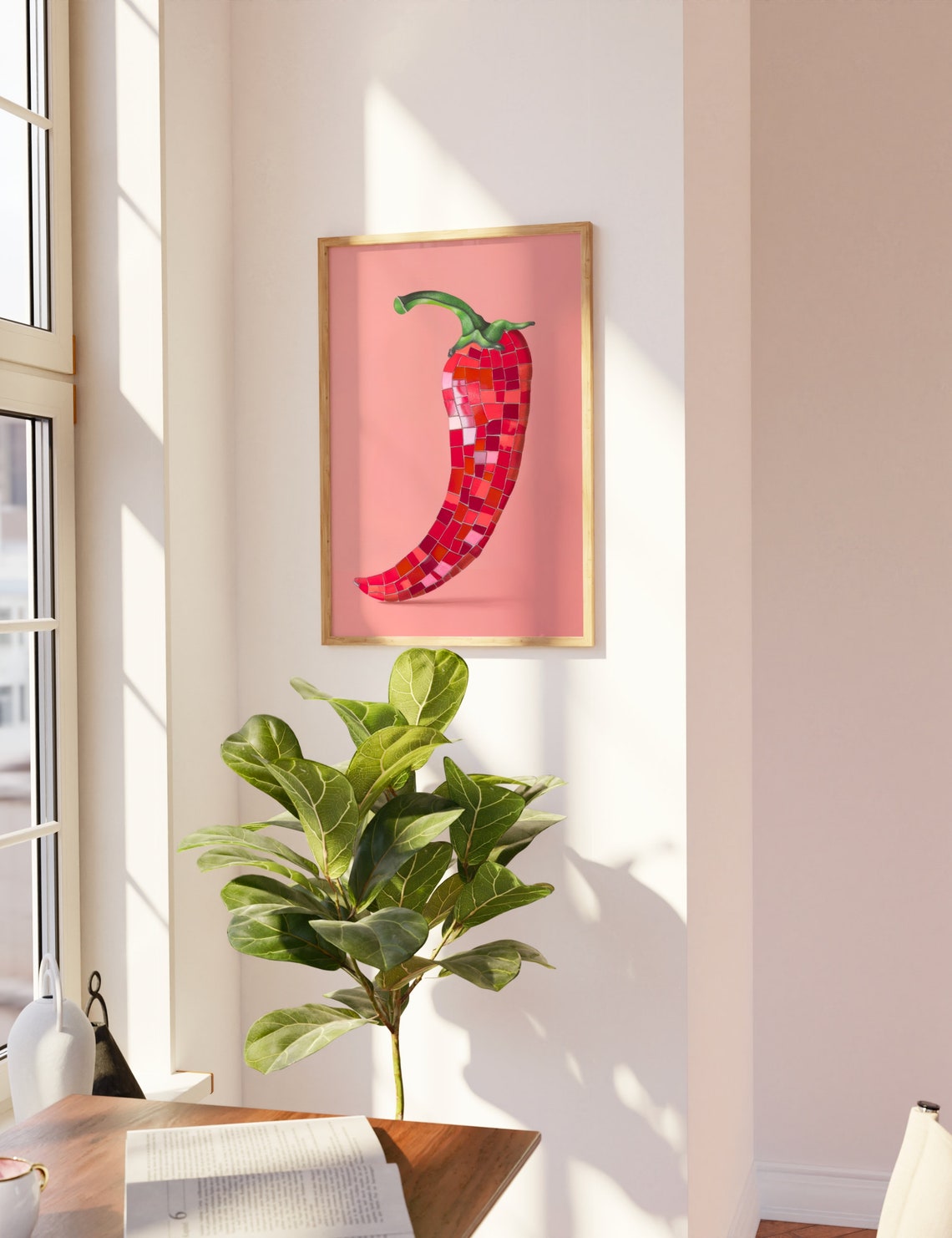 Red Chili Pepper Mosaic Tile Art Kitchen Decor Coral Pink Poster - Image 3
