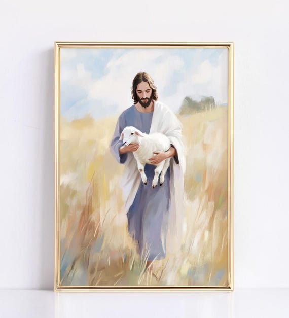 Modern Christian Wall Art Jesus The Good Shepherd Print Floral Bible Verse Decor Parable Of The Lost Sheep