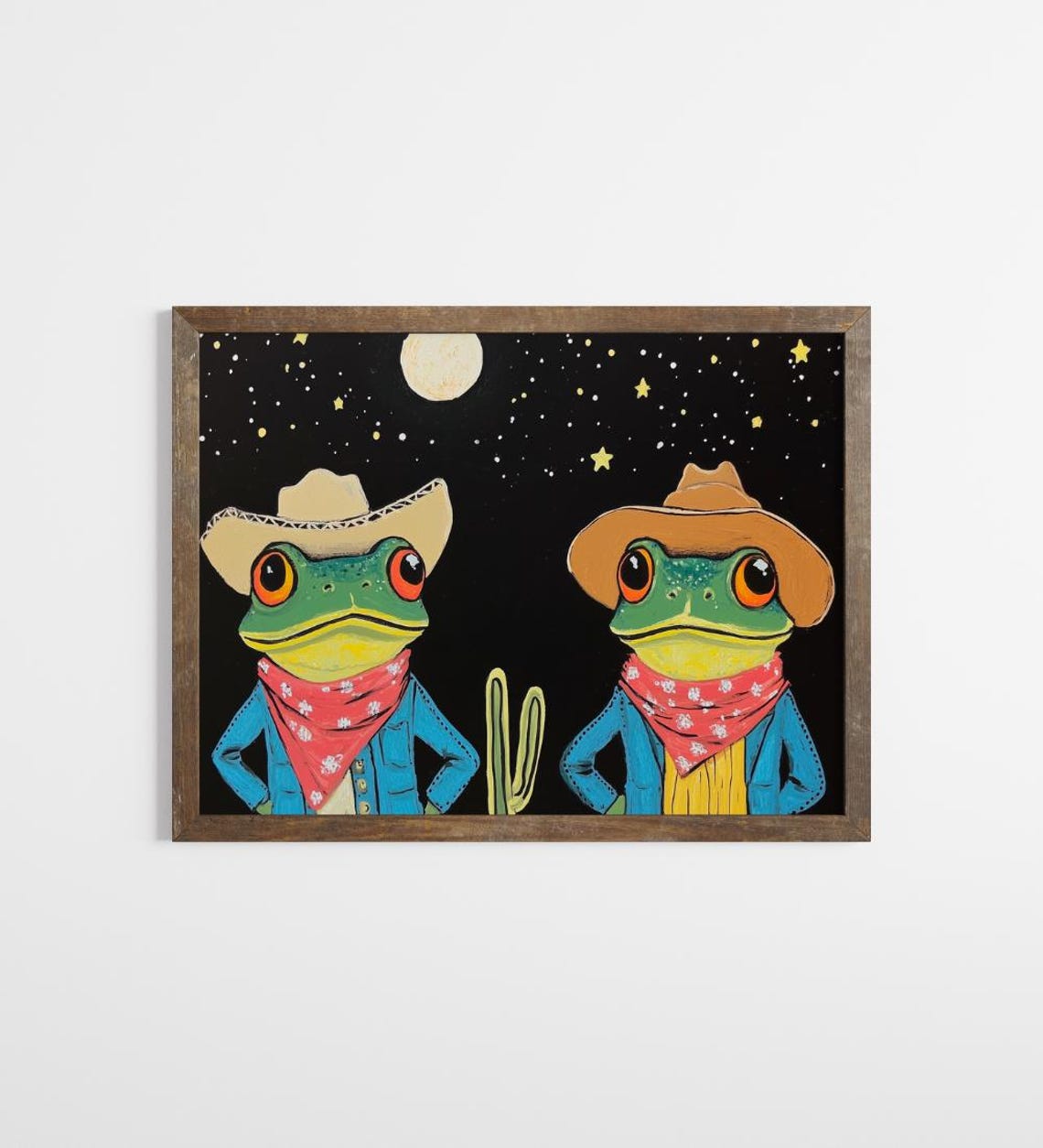 Two Cowboy Frogs Under Starry Night Whimsical Western Toad Wall Poster - Image 2