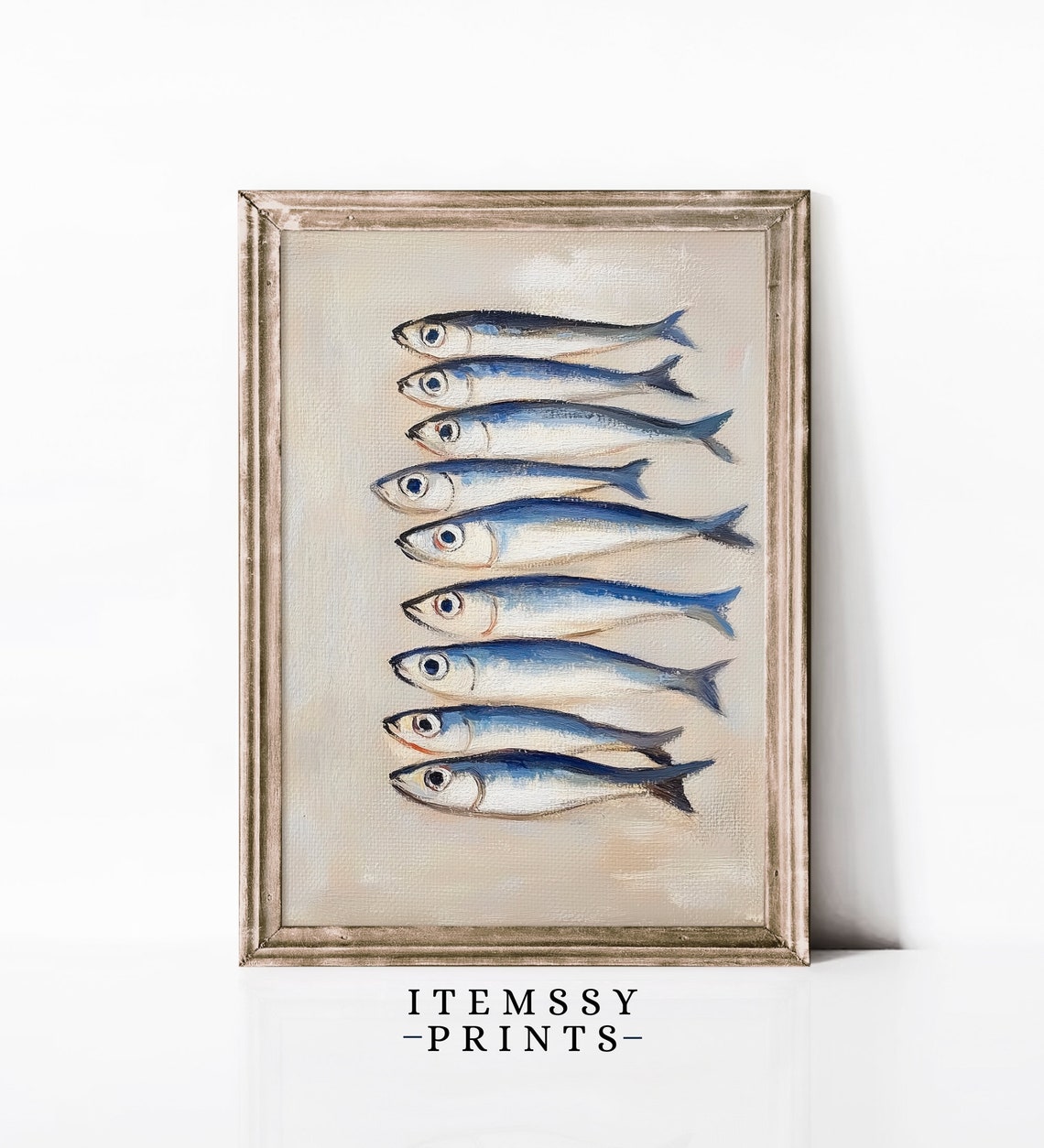 Vintage Sardine Fish Row Still Life Oil Painting Kitchen Art Poster - Image 3