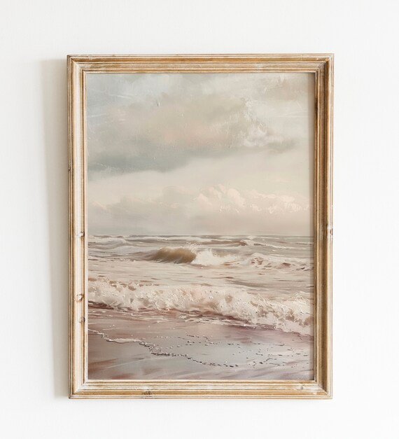 Soft Neutral Seascape Foamy Ocean Waves Beach Shoreline Poster