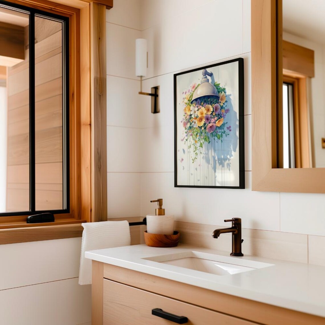 Floral Shower Painting Watercolor Flowers Bathroom Decor Poster - Image 2