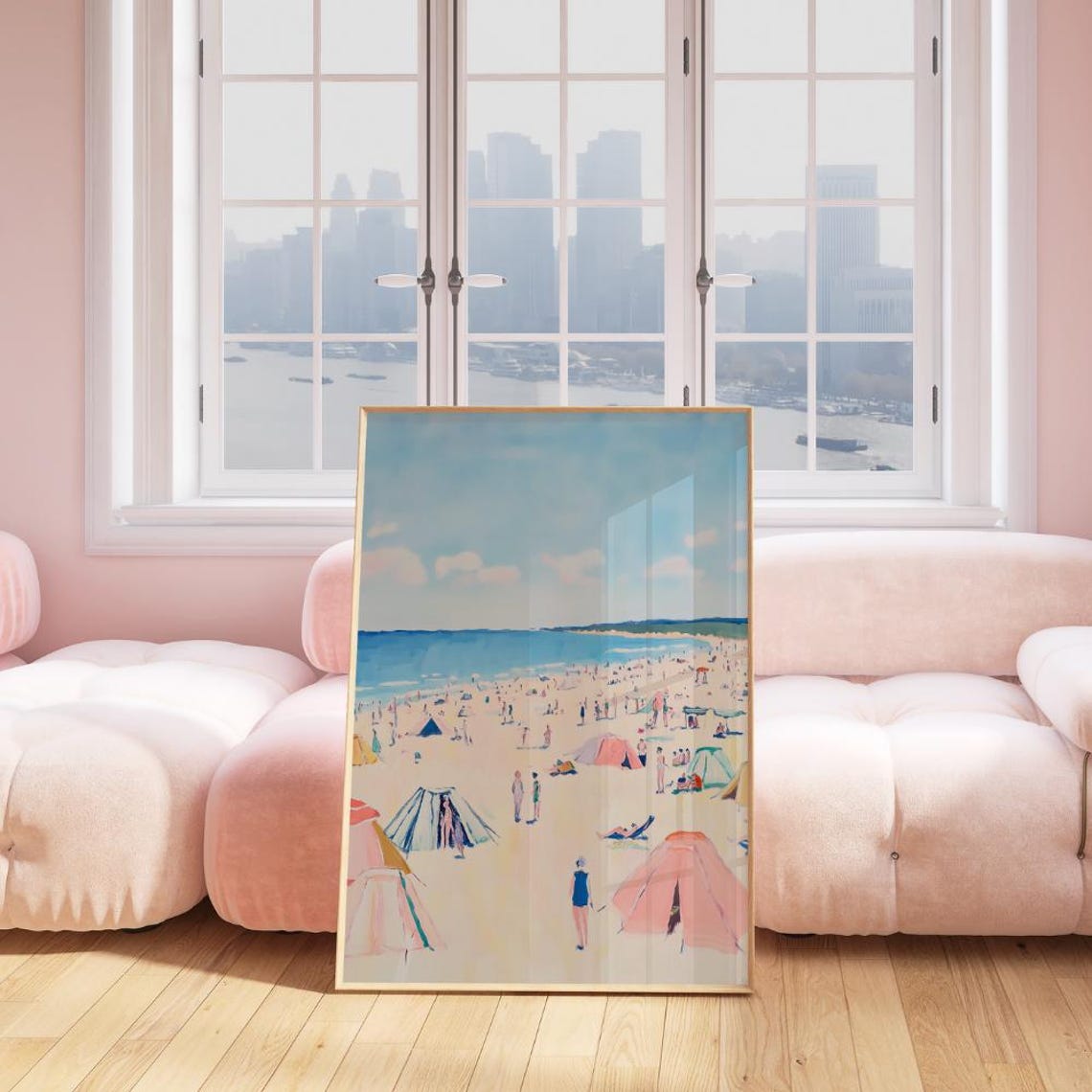 Crowded Beach Painting Colorful Umbrellas Summer Crowd Art Poster - Image 3