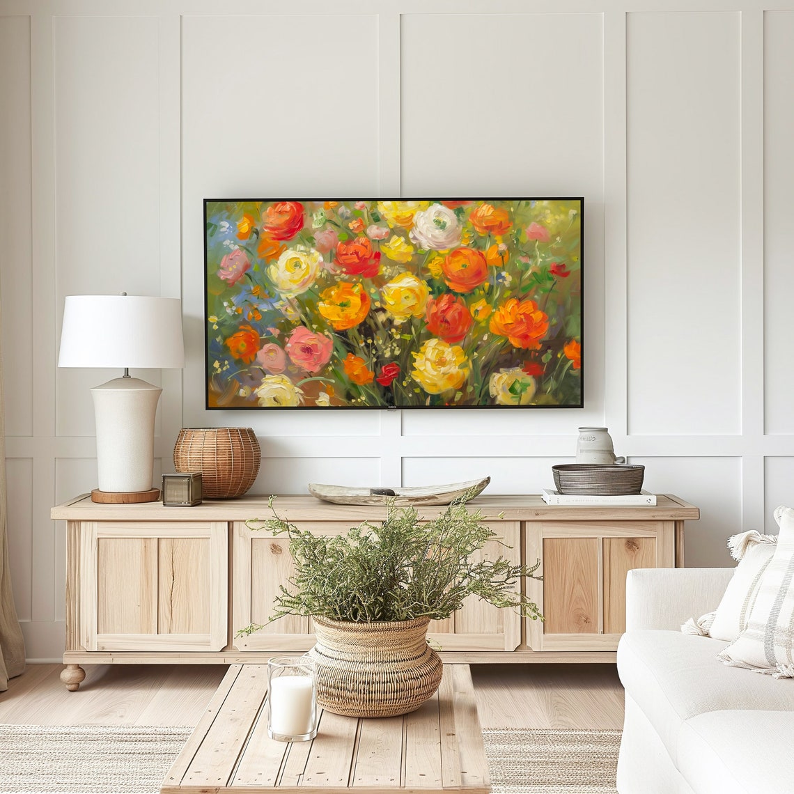Rose Garden Pink Yellow Red Blooms Impressionist Oil Art Poster - Image 3
