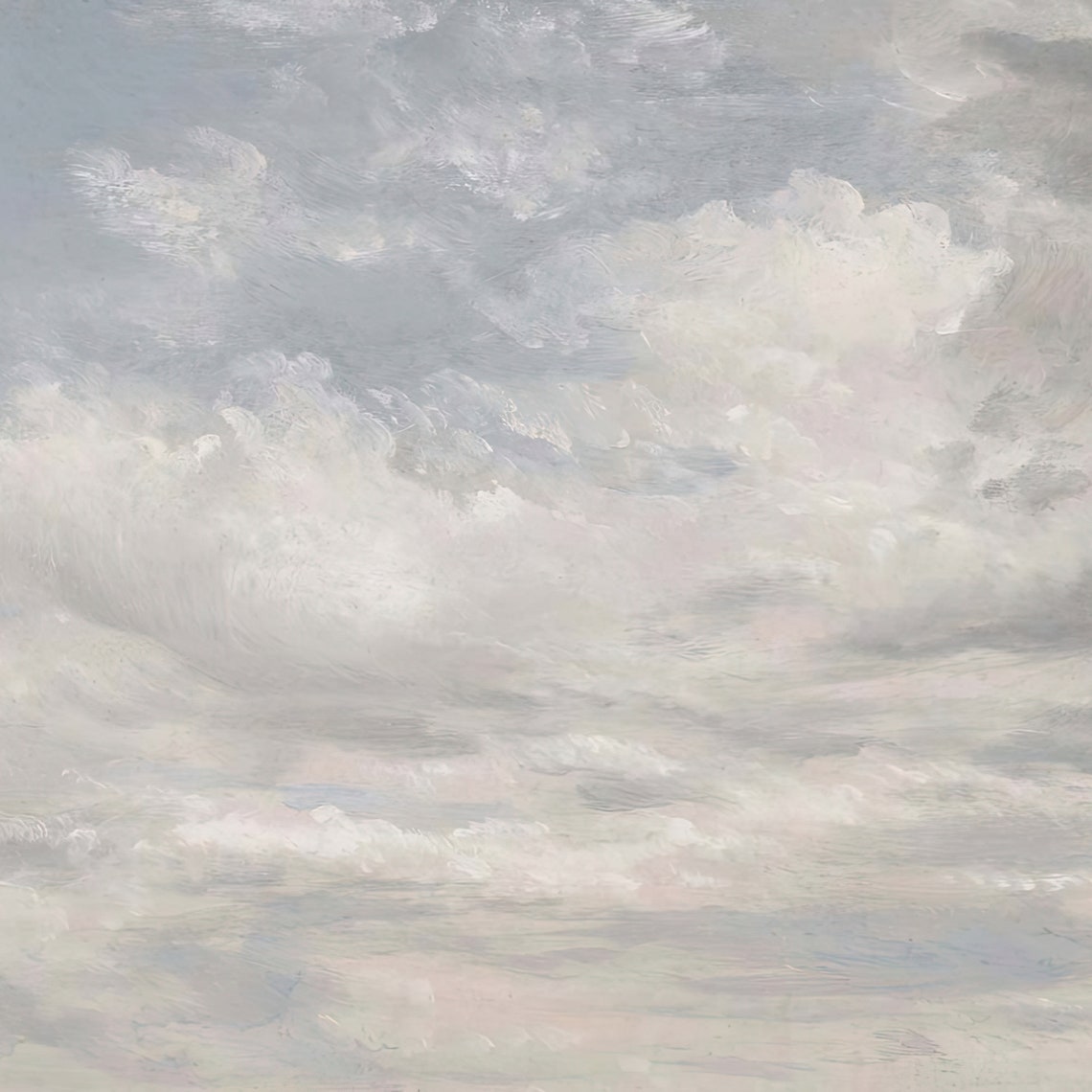 Soft Gray Clouds Sky Painting Minimalist Vintage Cloud Wall Art - Image 2