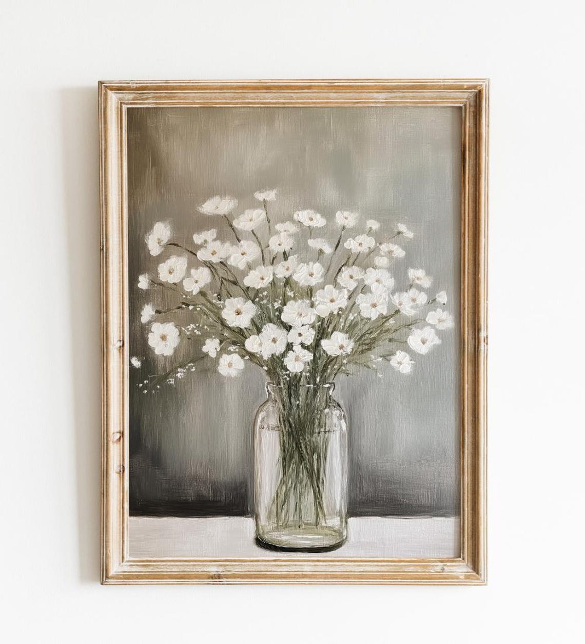 White Cosmos Wildflowers Glass Jar Vintage Botanical Art Print