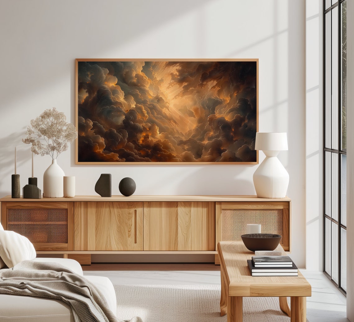 Dramatic Golden Light Breaking Through Dark Storm Clouds Sky Poster - Image 3