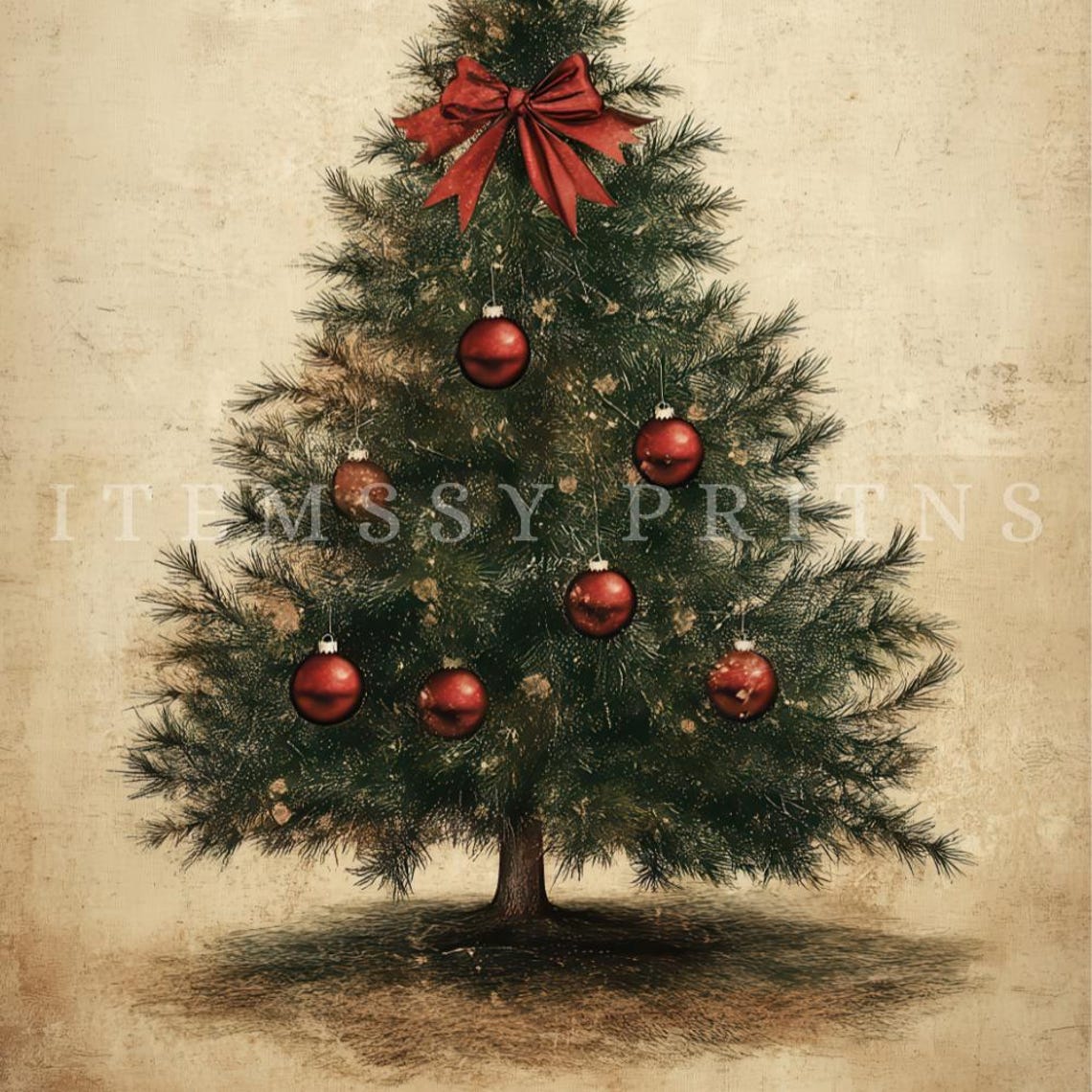 Slim Vintage Christmas Tree With Big Red Bow And Star Poster - Image 3