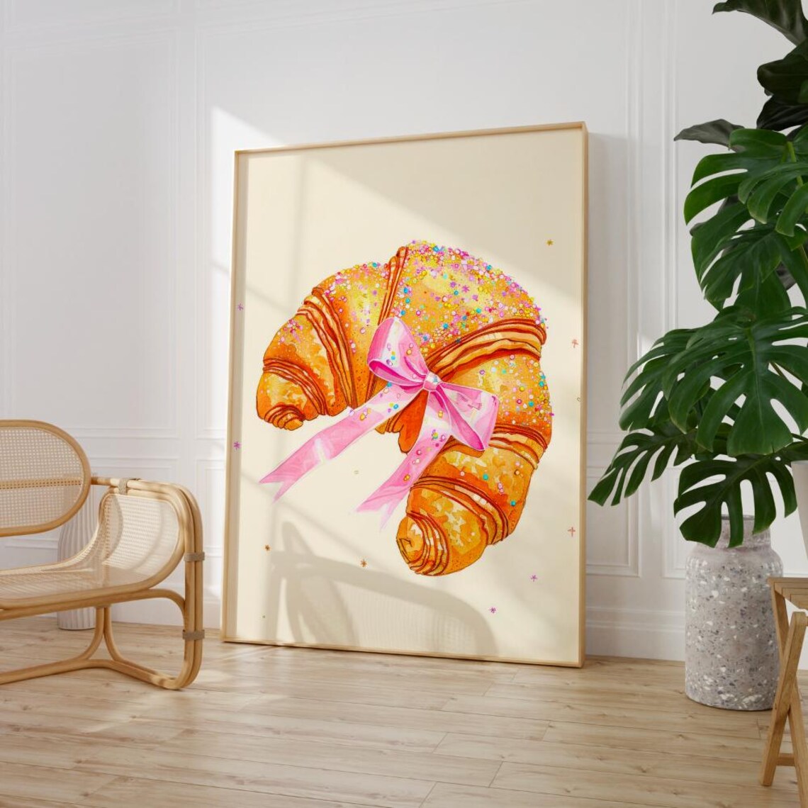 Cute Croissant With Pink Bow And Rainbow Sprinkles Kitchen Poster - Image 2