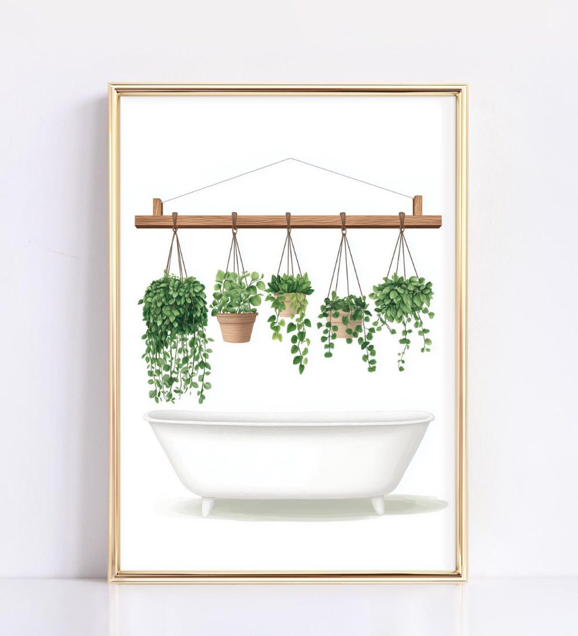 Botanical Bathtub Art Print Hanging Plants Bathroom Watercolor - Image 2