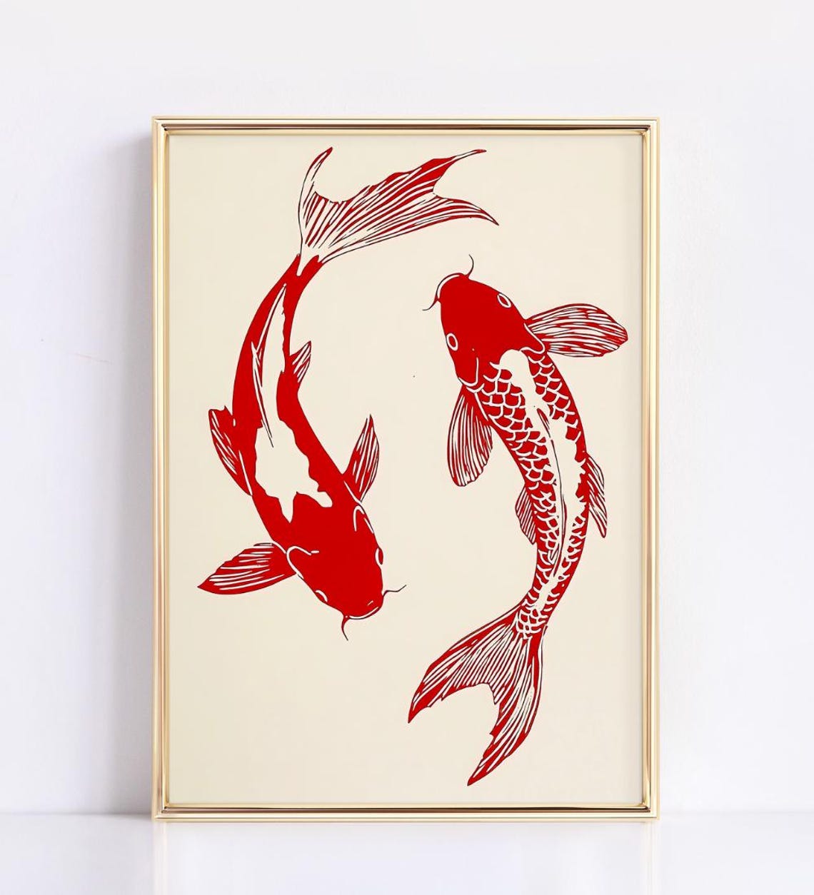 Two Red Koi Fish Dancing Bold Graphic Minimal Japanese Fish Art Poster - Image 4