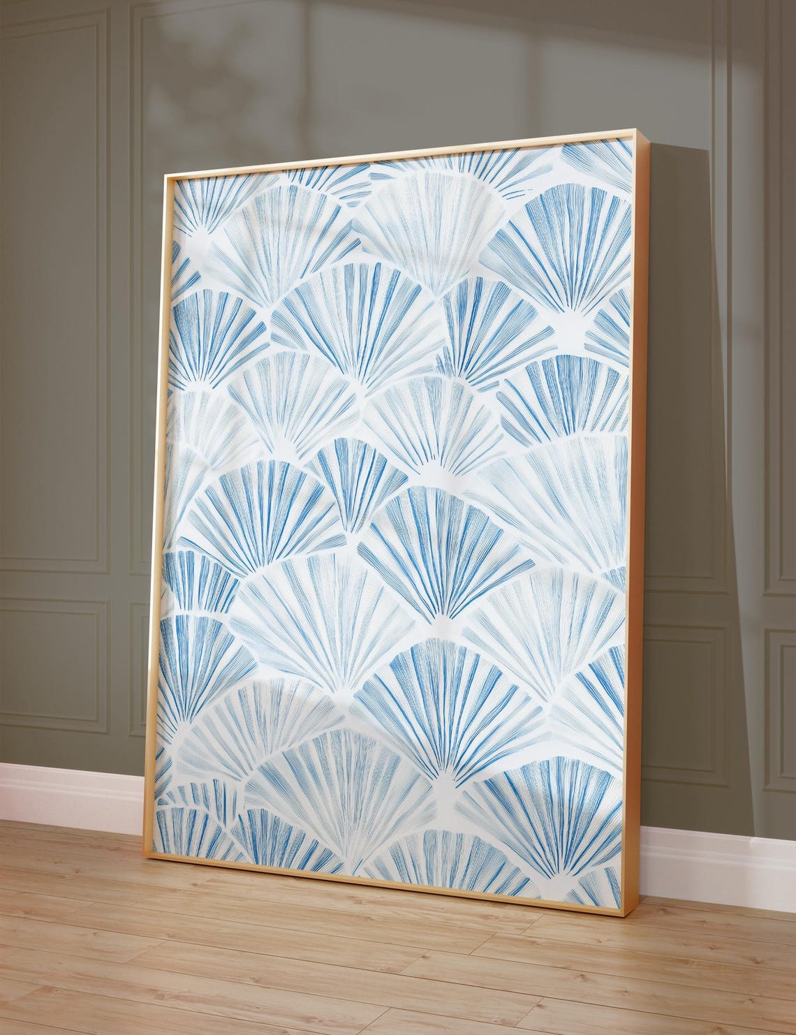 Scallop Shell Pattern Blue White Coastal Hamptons Style Wall Art - Image 3